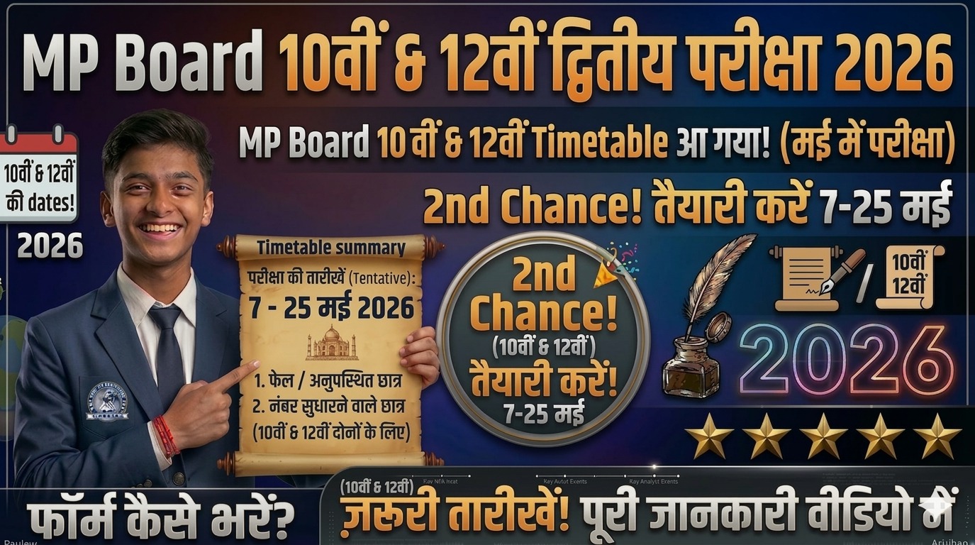 MP Board 12वीं की  द्वितीय परीक्षा 2026: Datesheet आ गई!