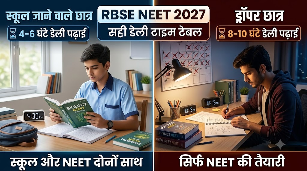 NEET 2027, RBSE के स्कूल जाने वाले और ड्रॉपर छात्रों के लिए सही डेली टाइम टेबल