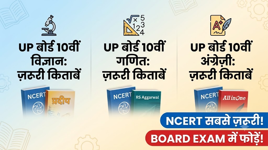 UP Board कक्षा 10th के लिए ज़रूरी किताबें, विज्ञान, गणित और अंग्रेज़ी