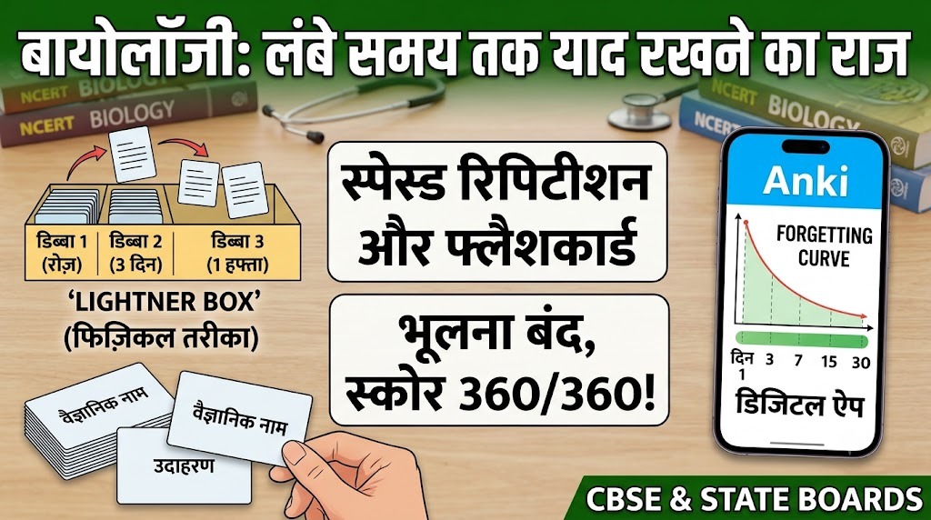 बायोलॉजी लंबे समय तक याद रखने के लिए स्पेस्ड रिपिटीशन और फ्लैशकार्ड