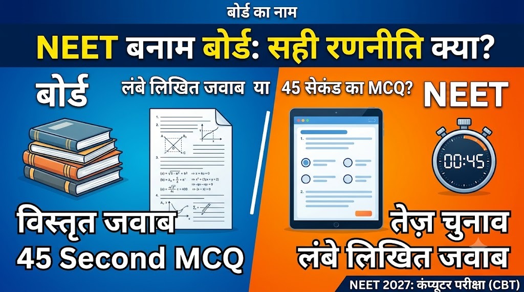 NEET बनाम बोर्ड का जवाब देने का तरीका, 45 सेकंड के MCQ बनाम लंबे लिखित जवाब
