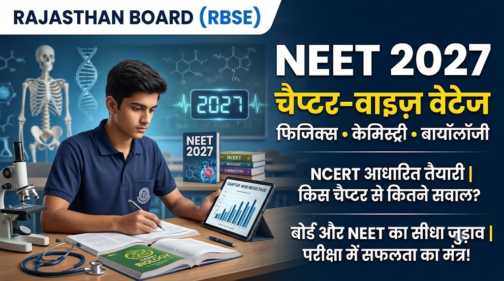 NEET 2027, फिज़िक्स केमिस्ट्री बायोलॉजी की चैप्टर वाइज़ वेटेज और RBSE बोर्ड से जुड़ाव