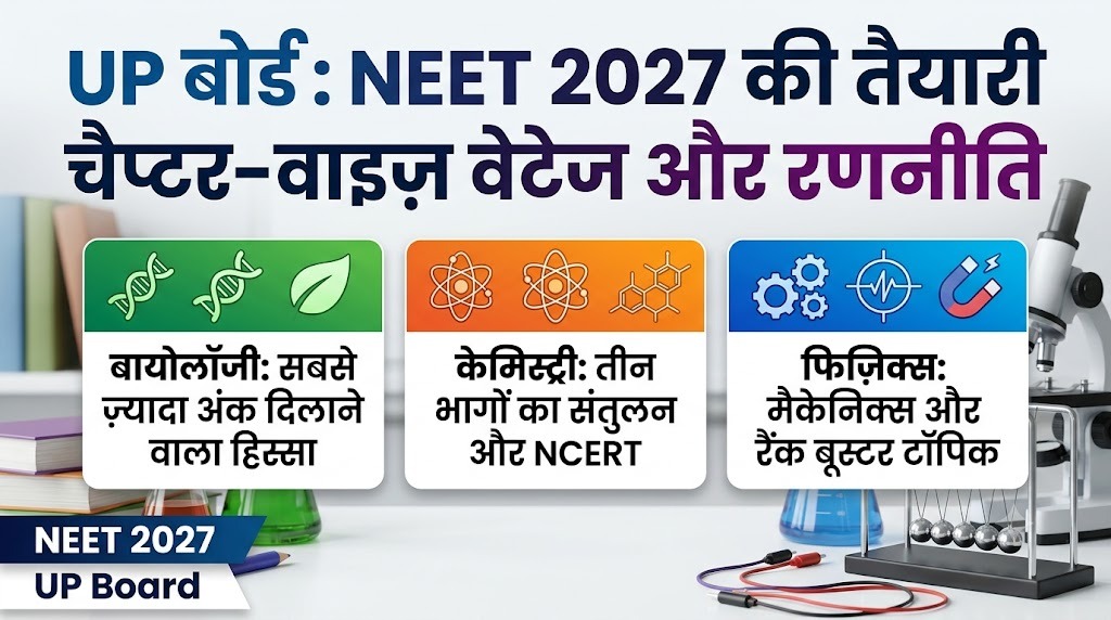NEET 2027, फिज़िक्स केमिस्ट्री बायोलॉजी की चैप्टर वाइज़ वेटेज और UPMSP से मेल